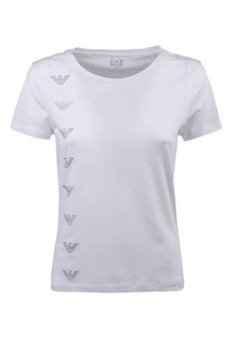 Tricou cu decolteu rotund si monograma - Alb murdar