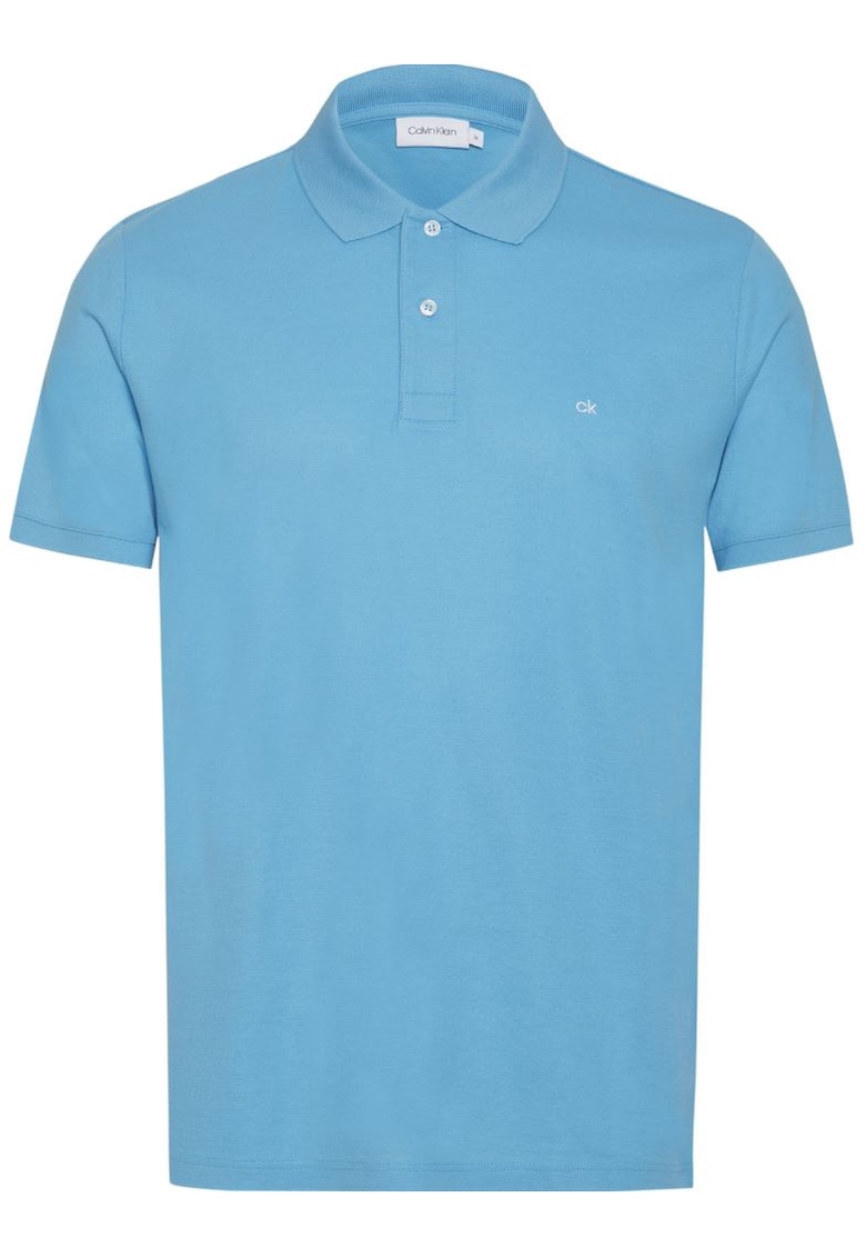 Tricou pique cu guler polo - Albastru azur