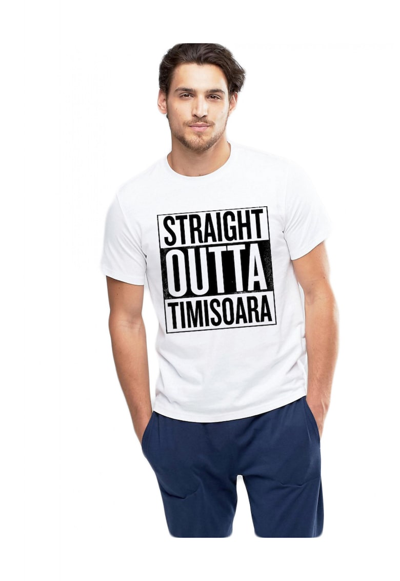 Tricou alb barbati - Straight Outta Timisoara