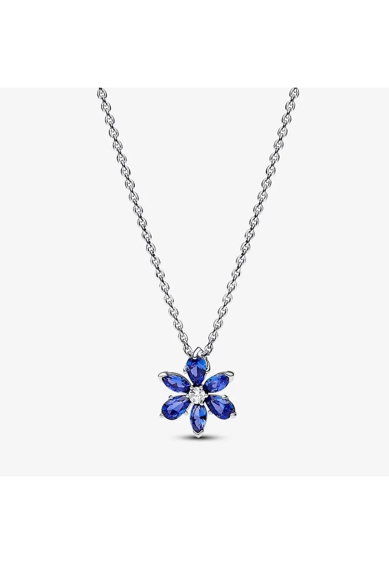 Colier cu pandantiv tip floare albastra stralucitoare Zirconiu si Argint 925 - 45cm
