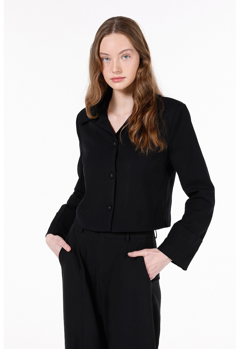 Jacheta regular fit cu decolteu in V - Negru