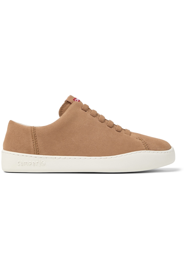 Pantofi sport de piele intoarsa cu logo - Crem