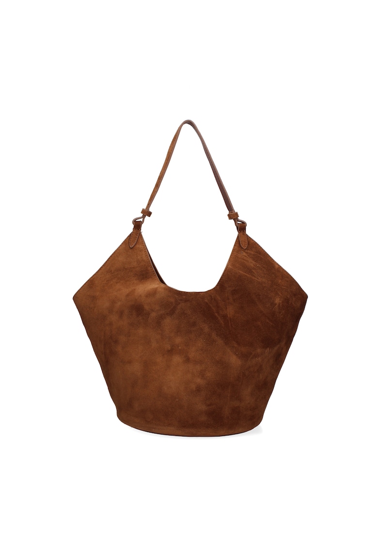 Geanta de piele intoarsa cu bareta de umar Lisabona - Maro