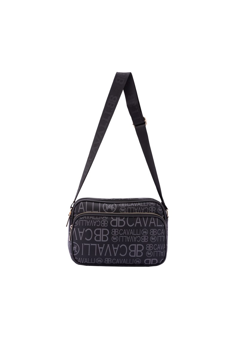 Geanta crossbody cu model logo si bareta ajustabila - Negru/Gri antracit