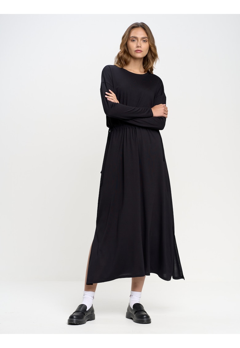 Rochie evazata din modal cu maneci cazute - Negru