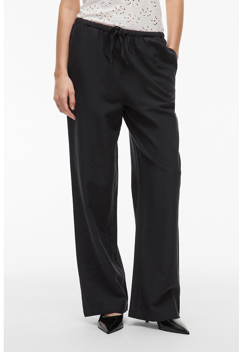 Pantaloni cu croiala ampla din amestec de in si snur in talie
