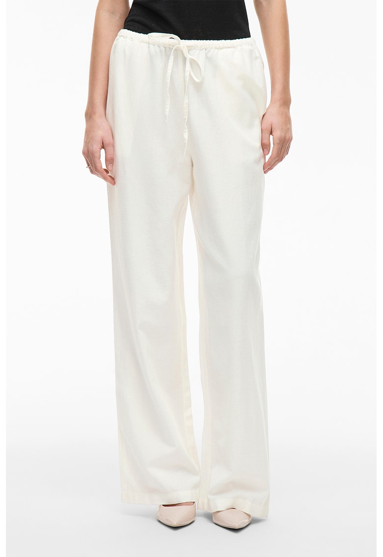 Pantaloni cu croiala ampla din amestec de in si snur in talie