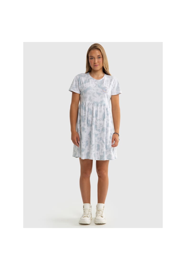Rochie tip tricou cu imprimeu tie-dye - Alb