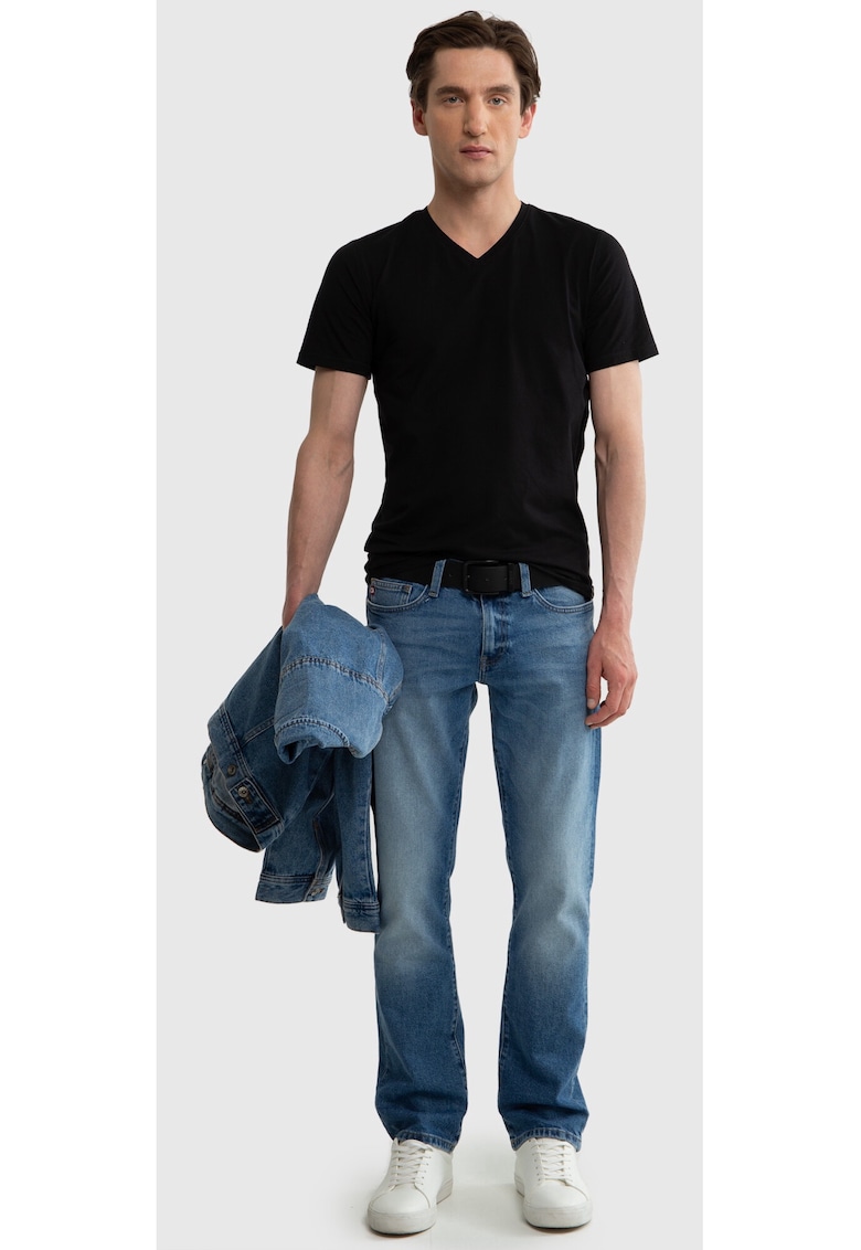 Tricou din amestec de bumbac cu decolteu in V