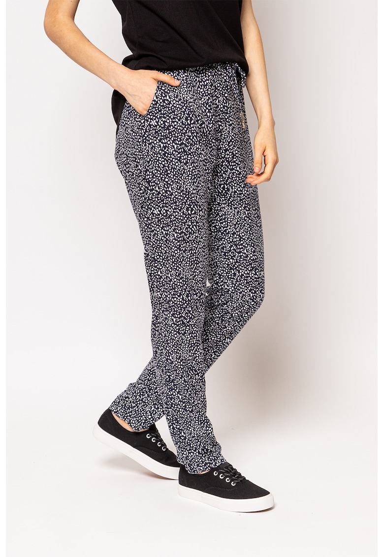 Pantaloni cu buzunare laterale - imprimeu si snur