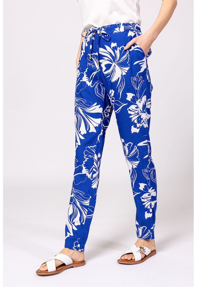 Pantaloni cu buzunare laterale - imprimeu si snur