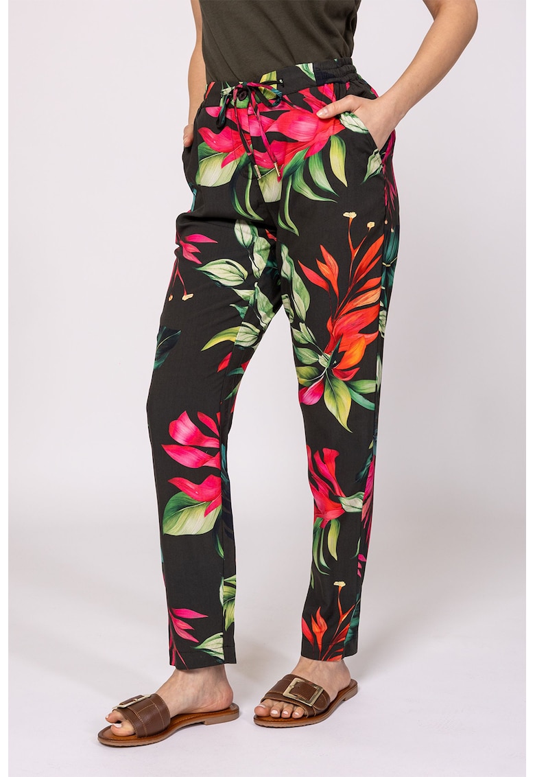 Pantaloni cu buzunare laterale - imprimeu si snur