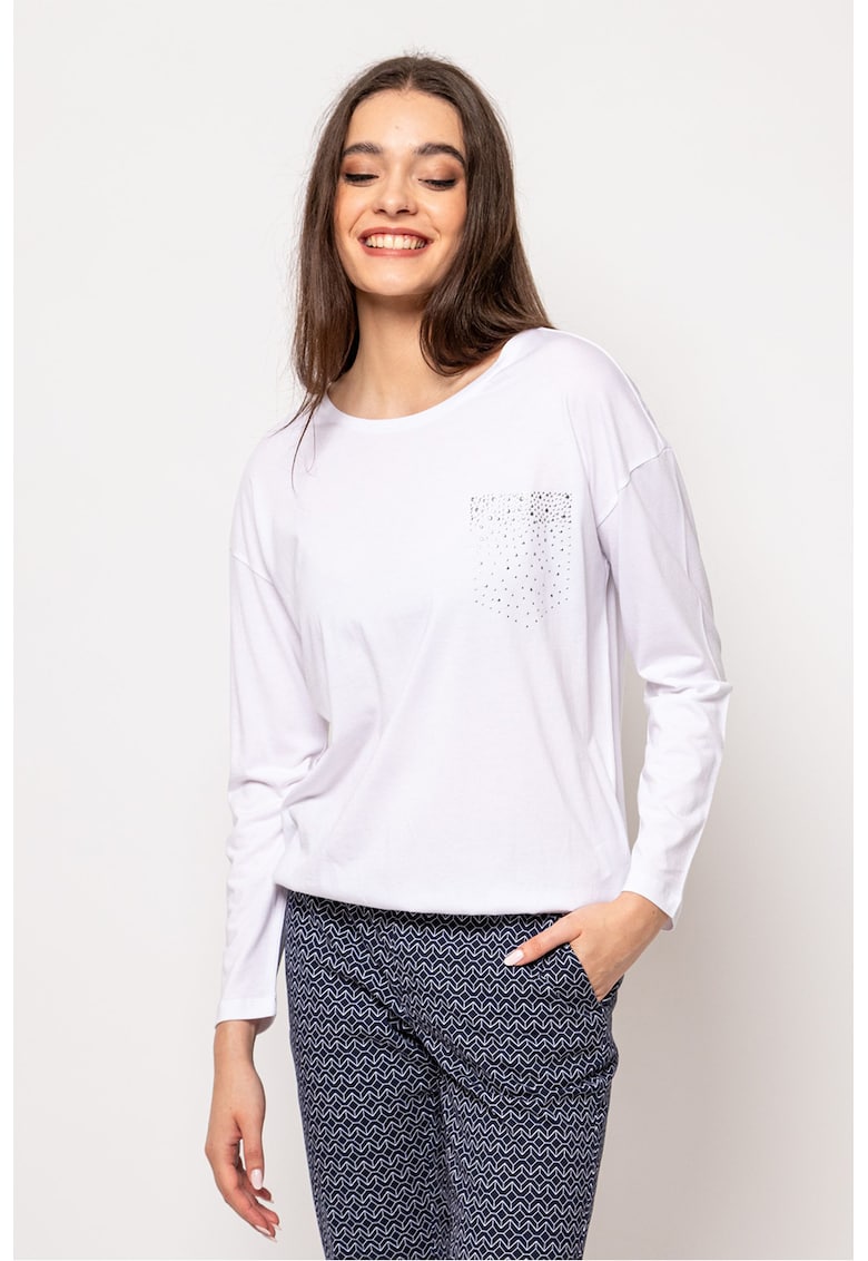 Bluza din amestec de modal cu strasuri Cantara - Alb/Argintiu