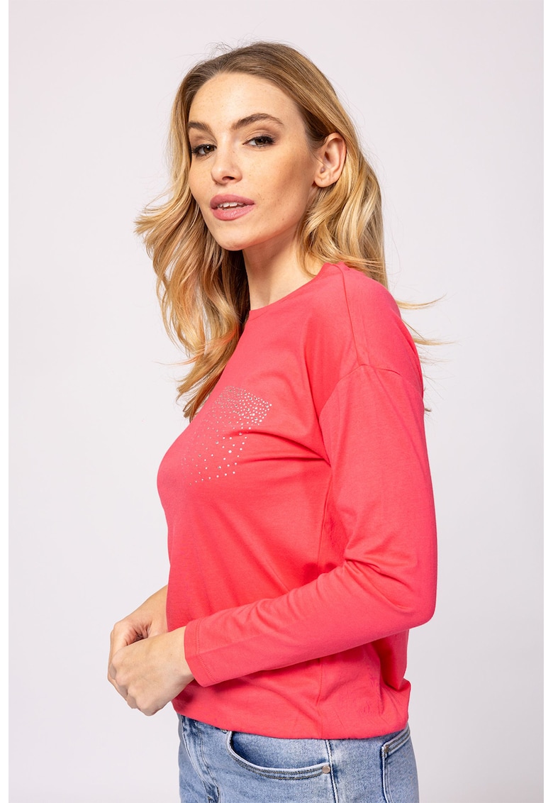 Bluza din amestec de modal cu strasuri Cantara - Coral/Argintiu