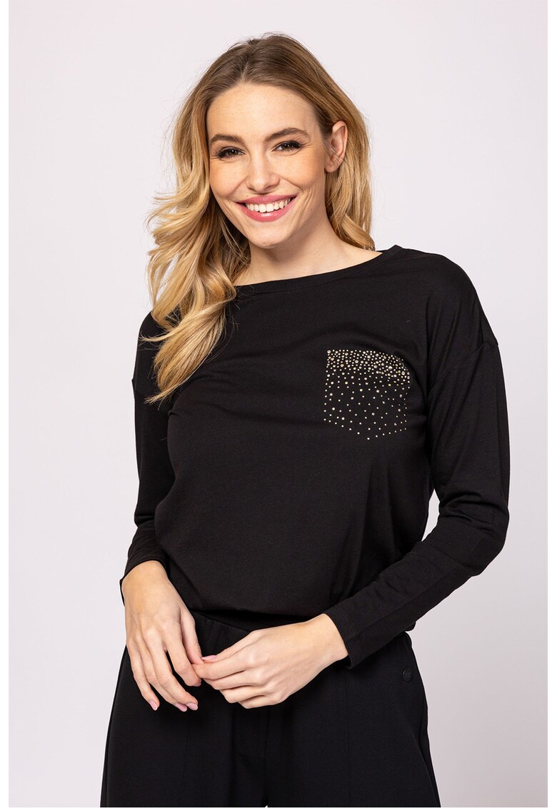 Bluza din amestec de modal cu strasuri Cantara - Auriu/Negru
