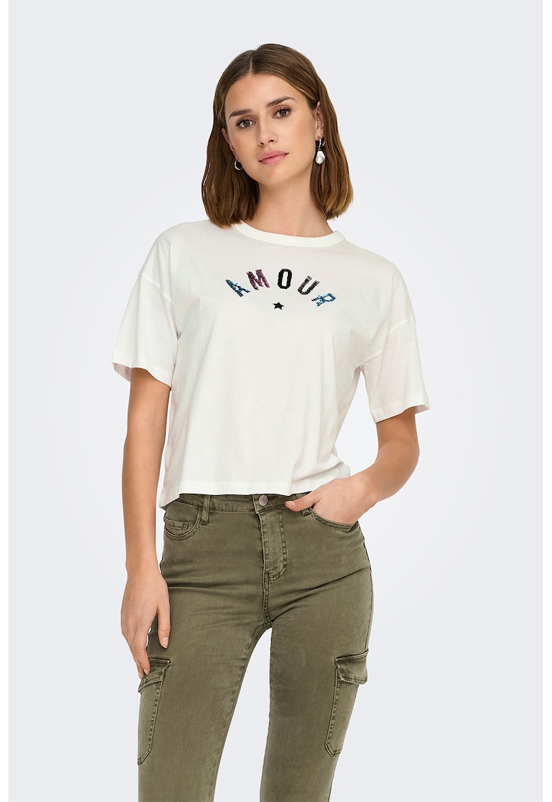 Tricou cu imprimeu si maneci cazute