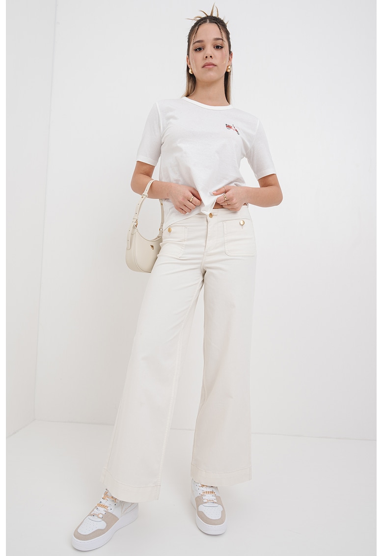 Tricou de bumbac cu imprimeu pe piept May - Rosu/Alb/Gri