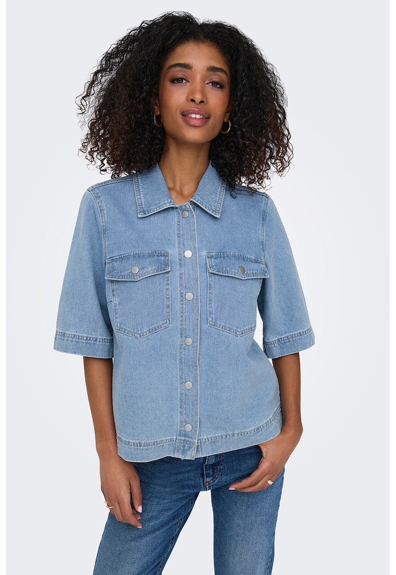 Camasa lejera de denim cu buzunare pe piept