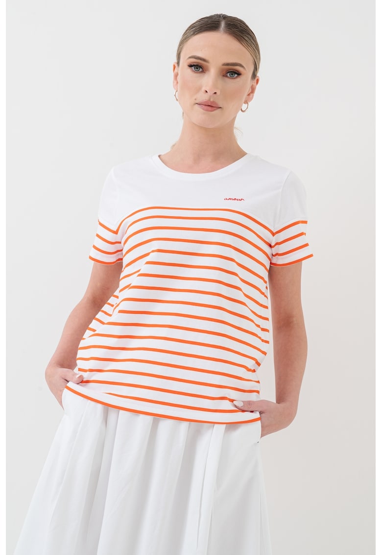 Tricou cu decolteu rotund si dungi Amia