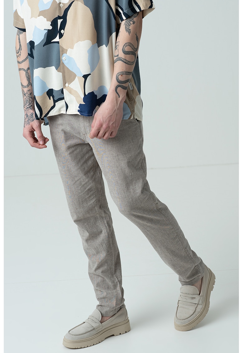 Pantaloni slim fit din amestec de in