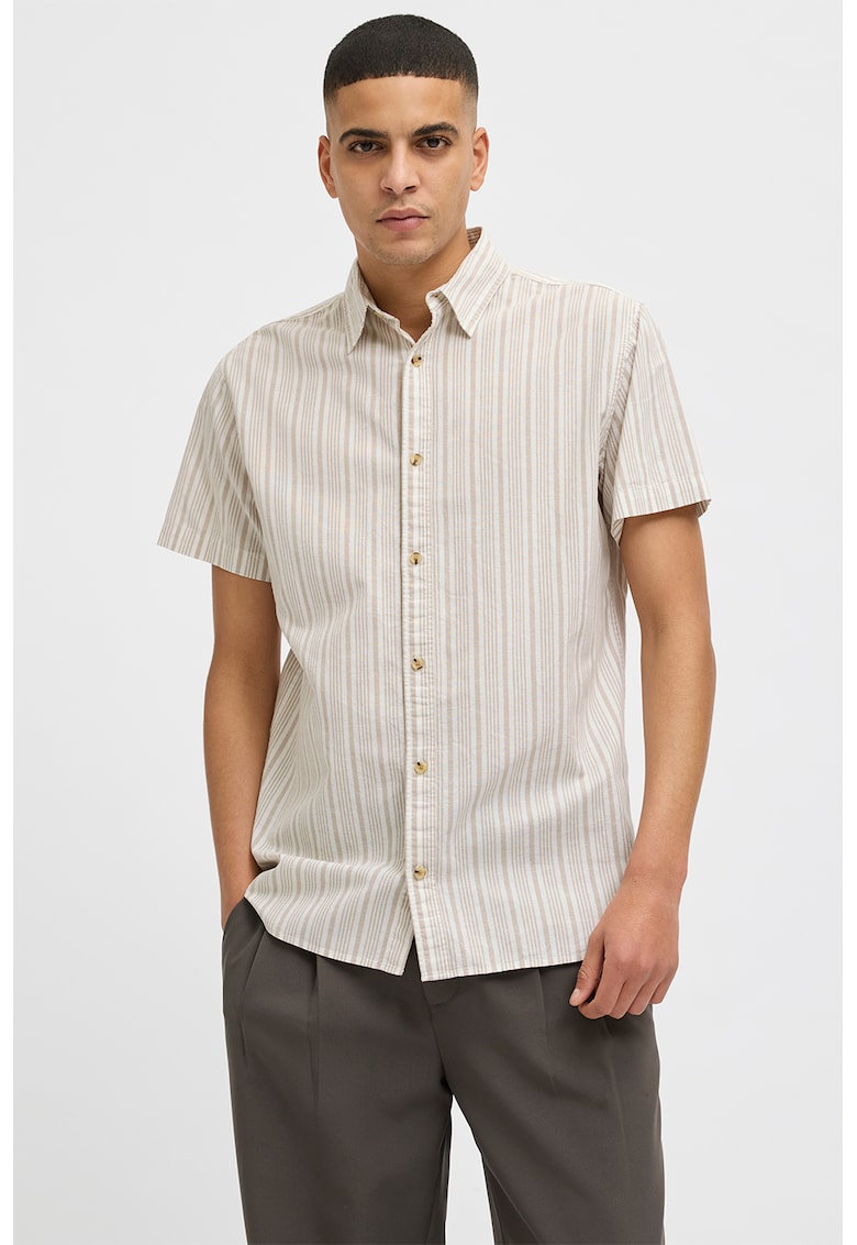 Camasa relaxed fit de bumbac cu dungi - Bej deschis