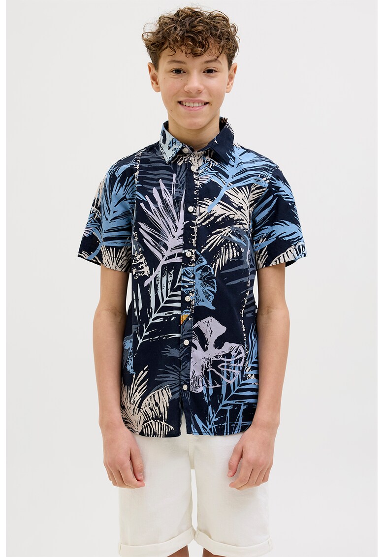 Camasa de bumbac cu model tropical - Albastru deschis/Bleumarin