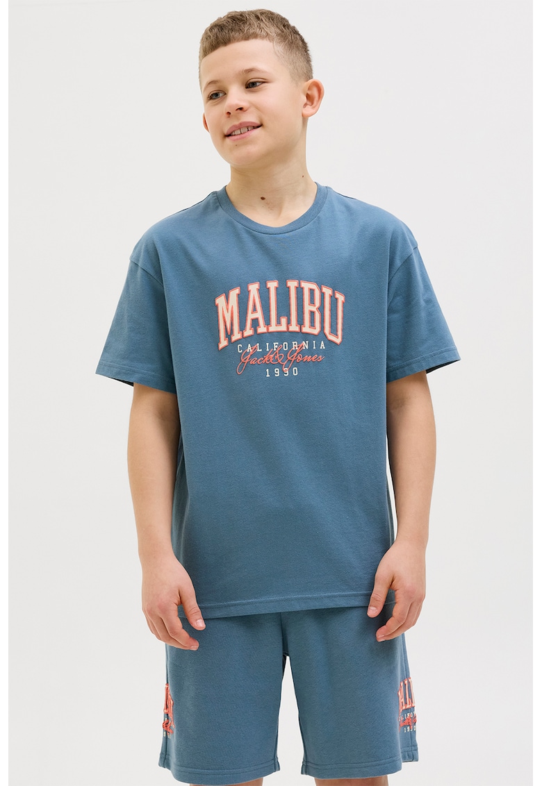 Tricou cu decolteu la baza gatului - imprimeu text si logo