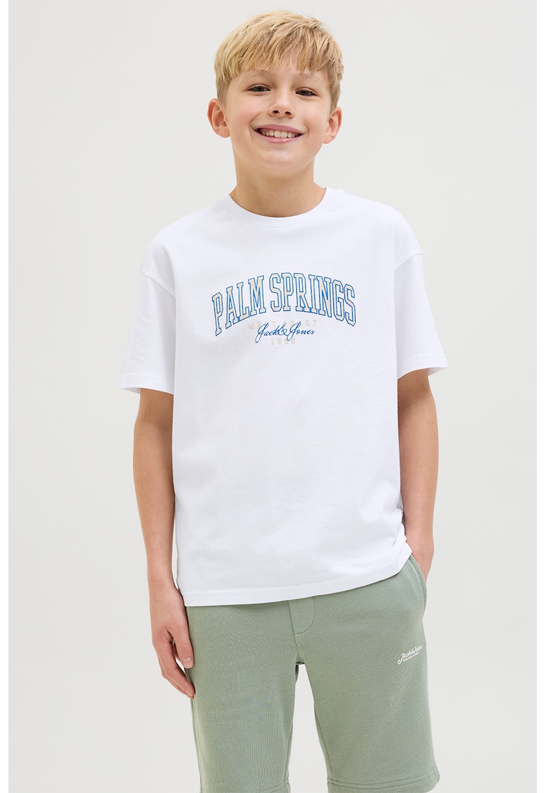 Tricou cu decolteu la baza gatului - imprimeu text si logo