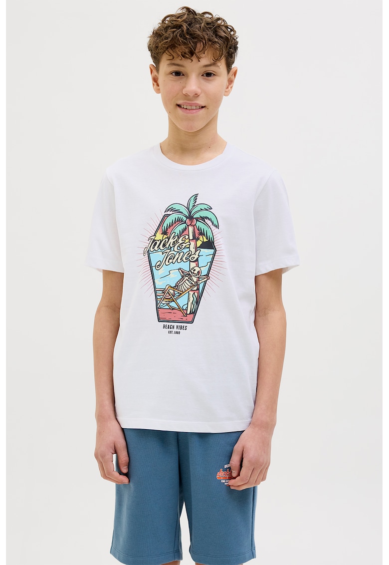 Tricou cu imprimeu logo si grafic - Alb