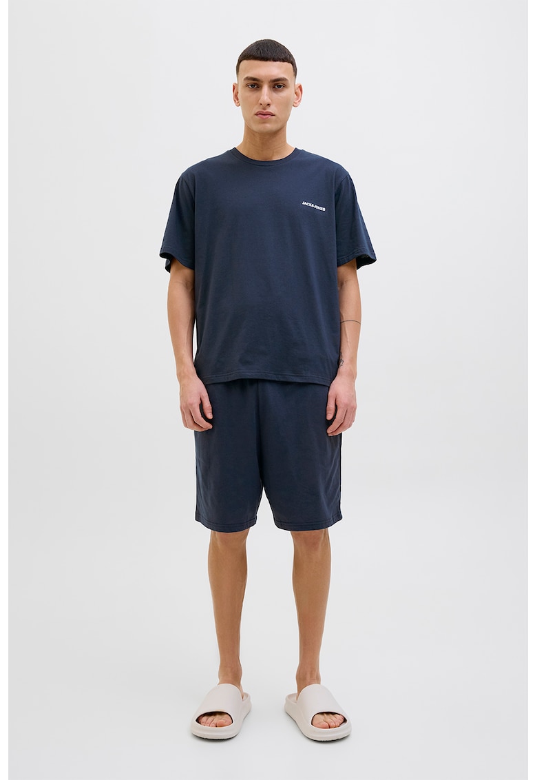 Pijama de bumbac cu pantaloni scurti - Albastru inchis