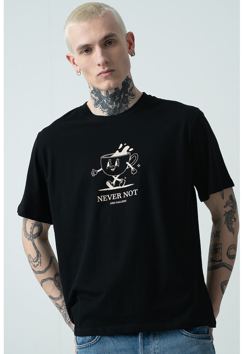 Tricou cu imprimeu grafic Jorunoexpect - Negru/Alb murdar