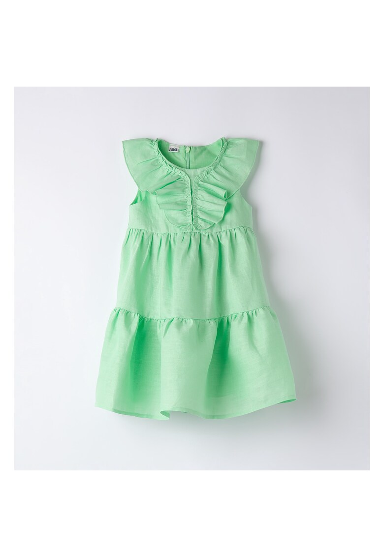 Rochie din in uni pentru fete - 4.B490 - Verde