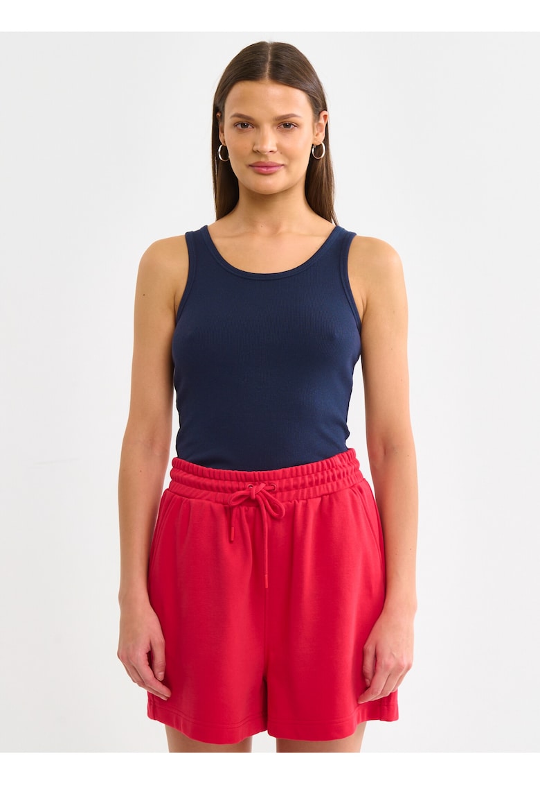 Top slim-fit din amestec de bumbac