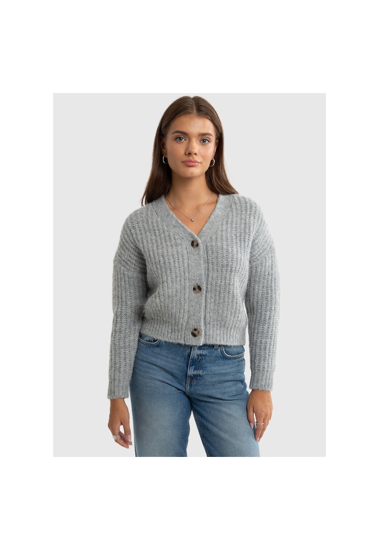 Cardigan scurt cu nasturi si textura striata