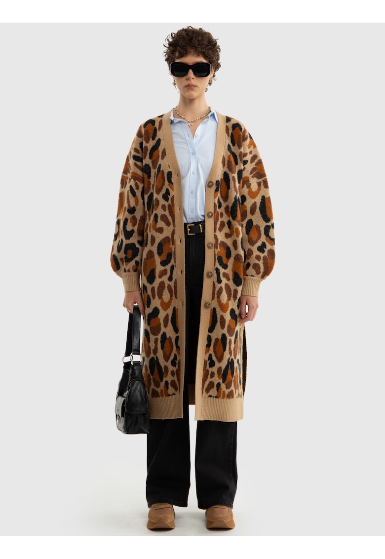 Cardigan supradimensionat cu animal print Pantira 000 -