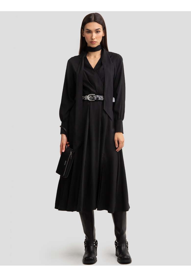 Rochie din amestec de modal cu decolteu cache-coeur - Negru