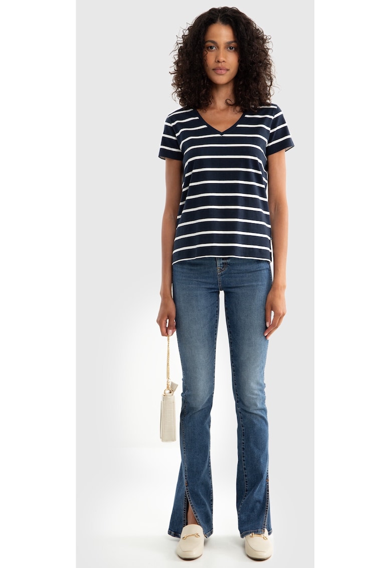 Tricou cu imprimeu in dungi si decolteu in V Retina