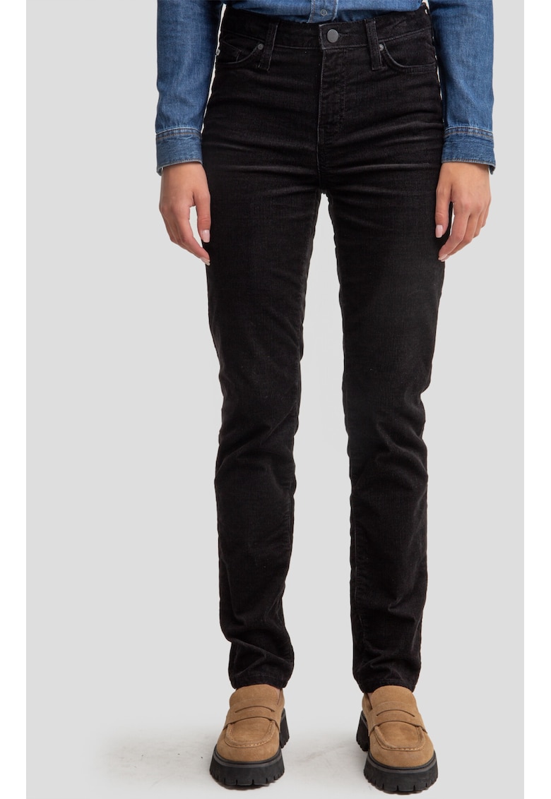 Pantaloni din reiat cu talie inalta Katrina - Negru