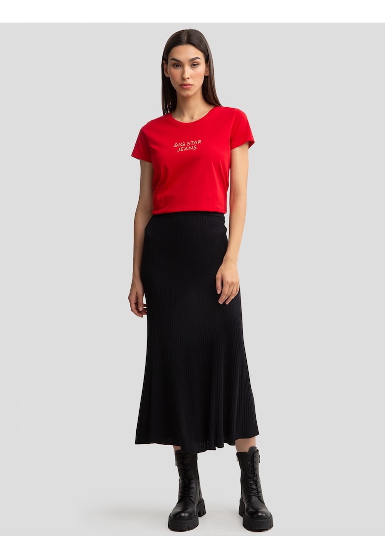 Tricou cu decolteu rotund si logo brodat Galansa