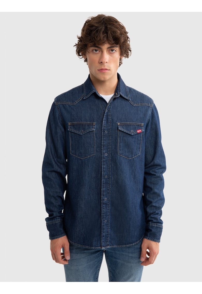 Camasa din denim cu buzunare pe piept Chuck LS 761