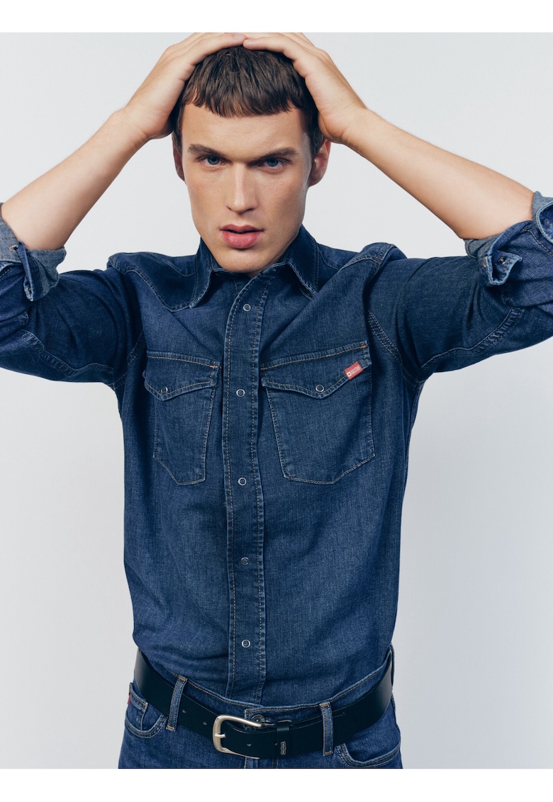 Camasa din denim cu buzunare pe piept