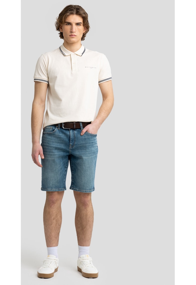 Pantaloni bermude  denim indigo - croiala normala - 5 buzunare - detalii stone wash