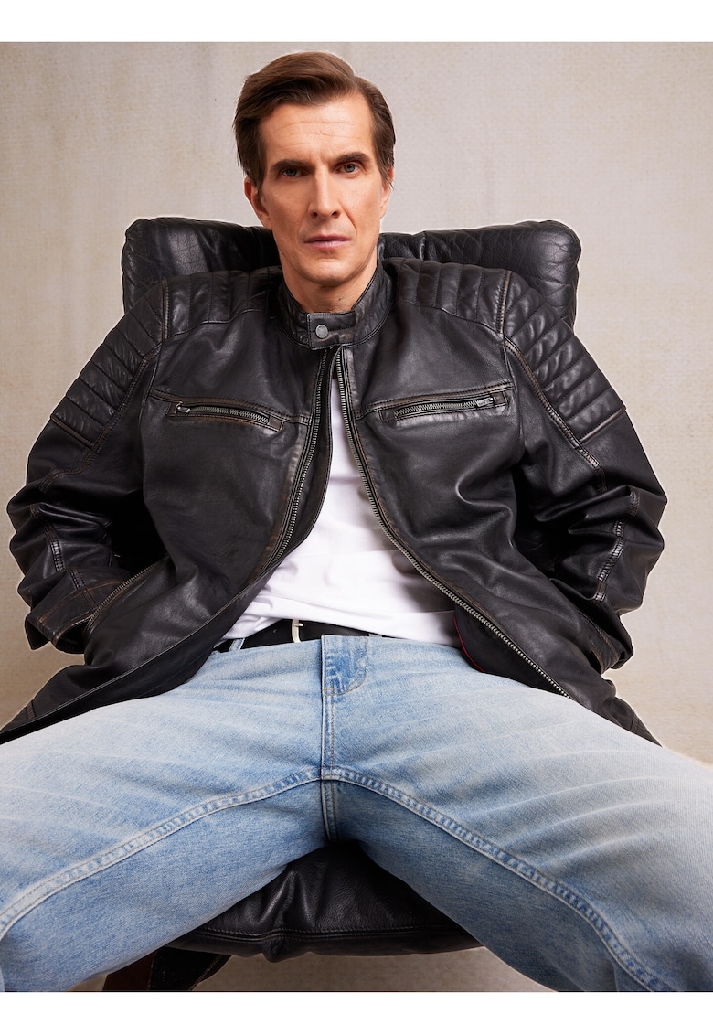 Jacheta din piele cu buzunare cu fermoar Hideo 906