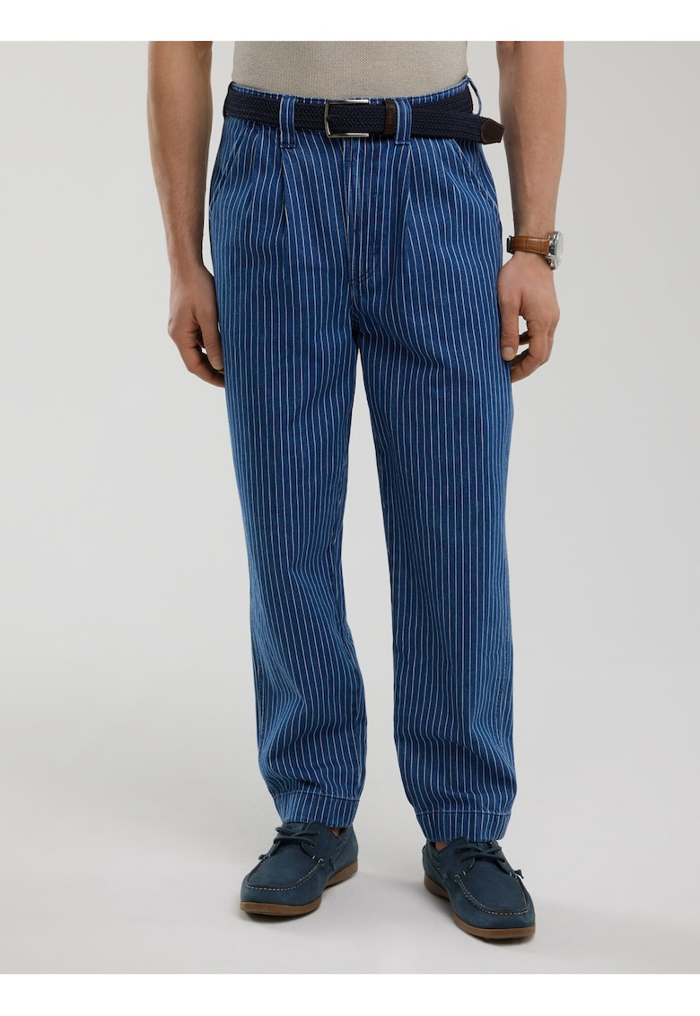 Blugi relaxed fit cu talie inalta si model in dungi Temir