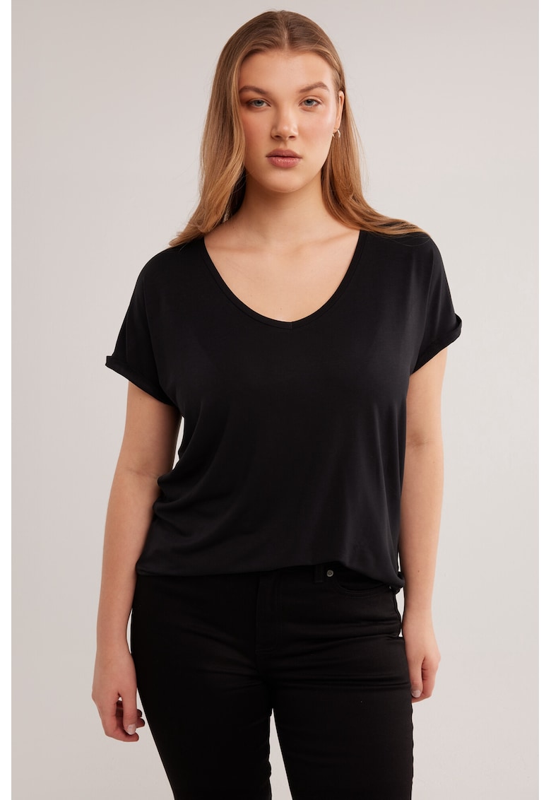 Tricou uni cu decolteu in V Valeria