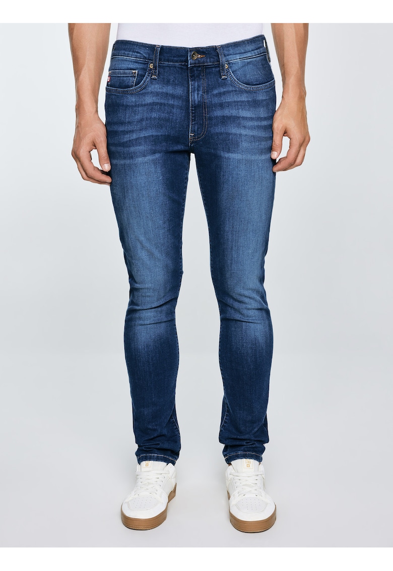 Blugi slim fit cu aspect decolorat -