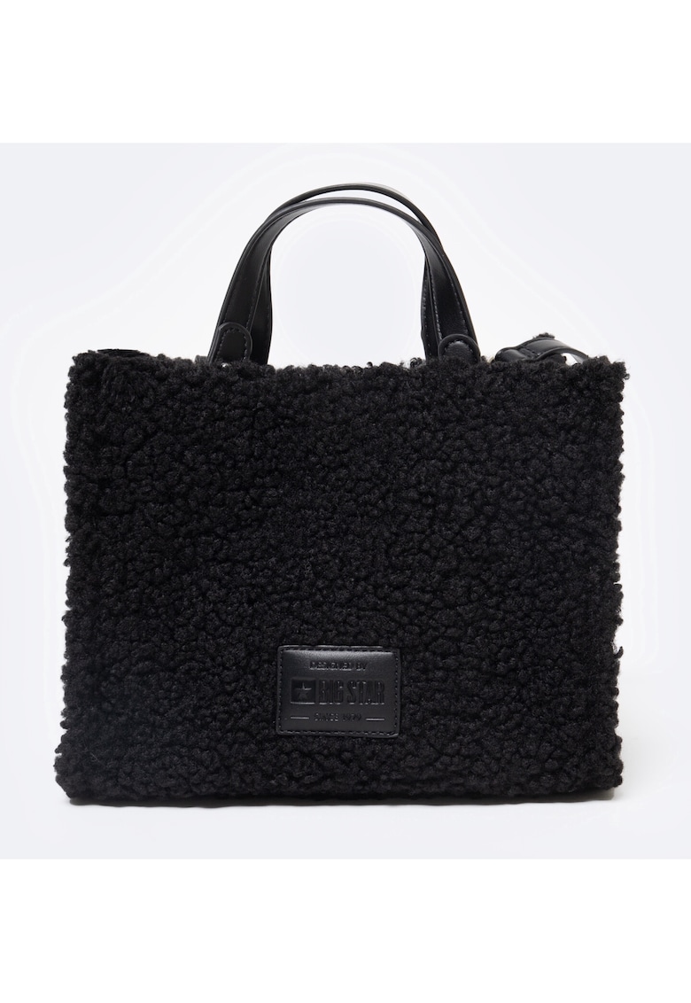 Mini geanta shopper cu aspect de lana boucle