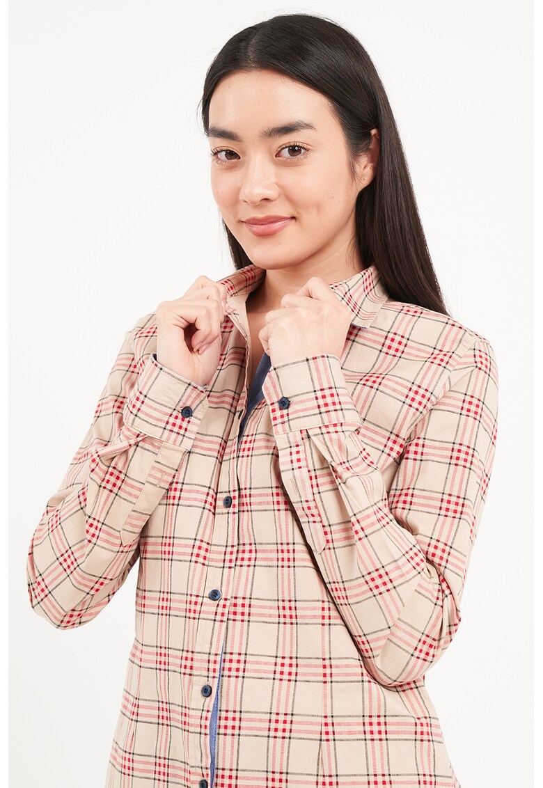 Camasa cu maneci lungi si model in carouri - Rosu vermillion/Bej deschis