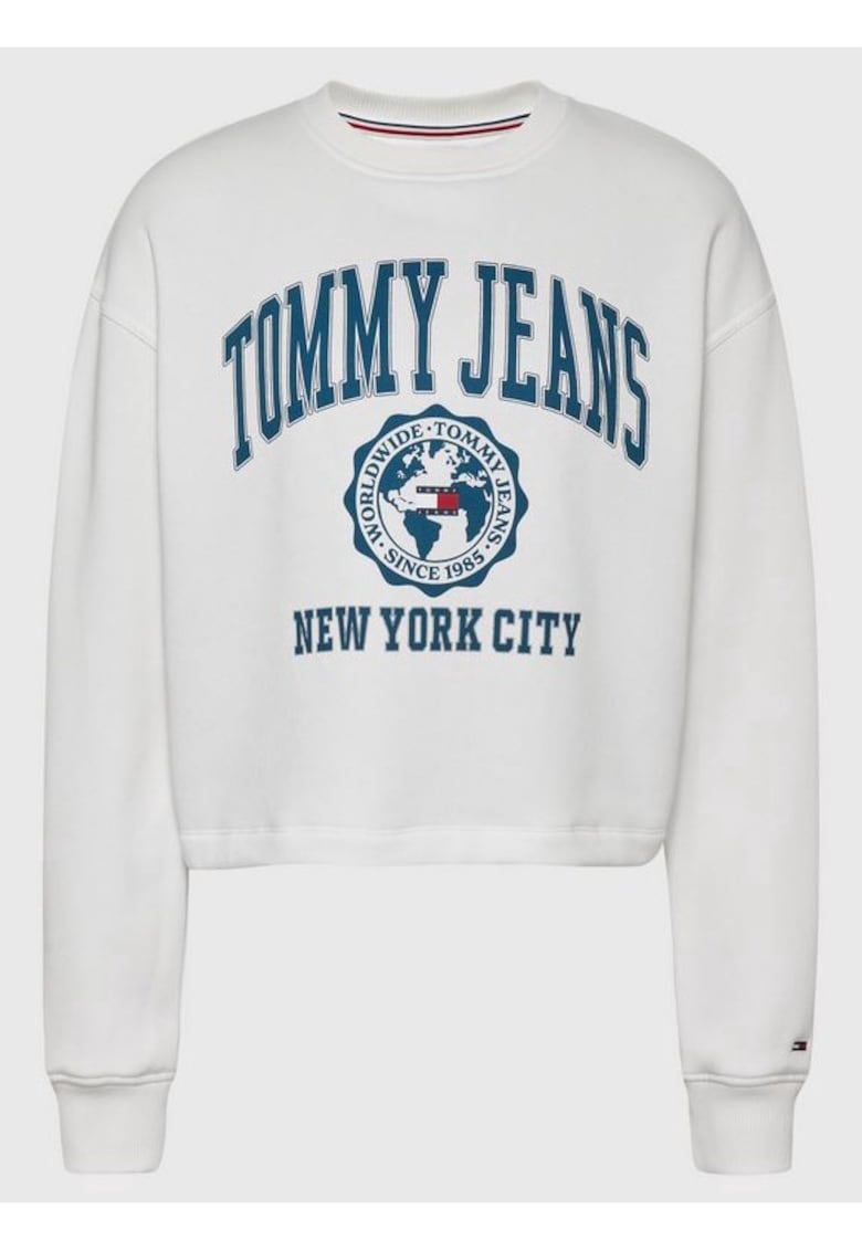 Tommy Jeans Bluza crop pentru femei - College Logo Crew - Bumbac - Alb - Alb