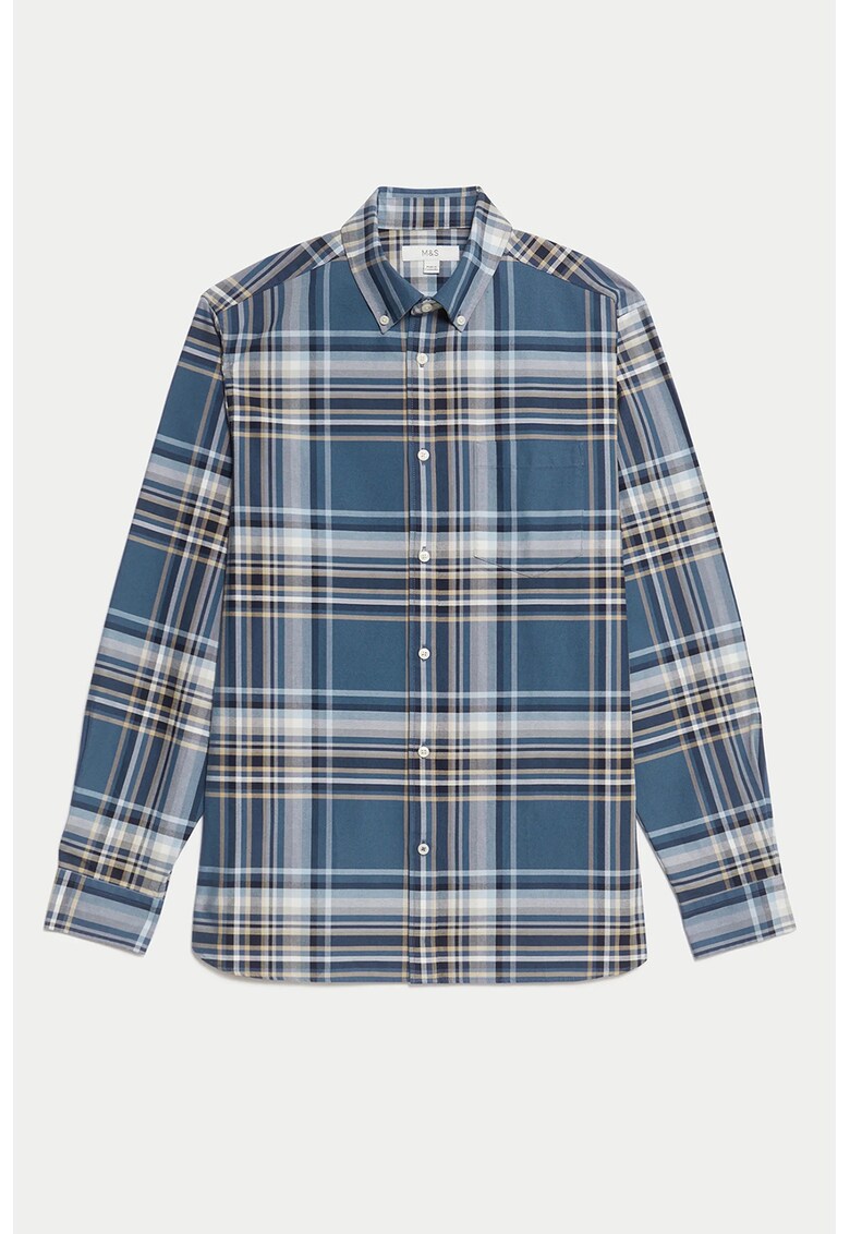 Camasa in carouri cu maneci lungi - Albastru pastel/Bej/Alb murdar